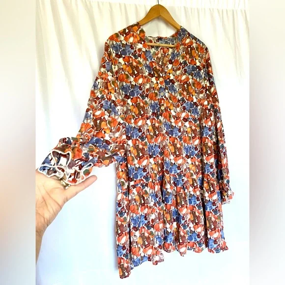 XL Prairie Style‎ Floral Buttons Puff Sleeve Frill Wrist Farm House Hippie Dress - Picture 2 of 7